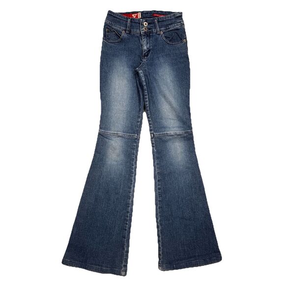 Guess Jeans Womens 24 Flare Hemmed Blue Denim Stretch Measures 23 x 29.5 - Picture 1 of 13